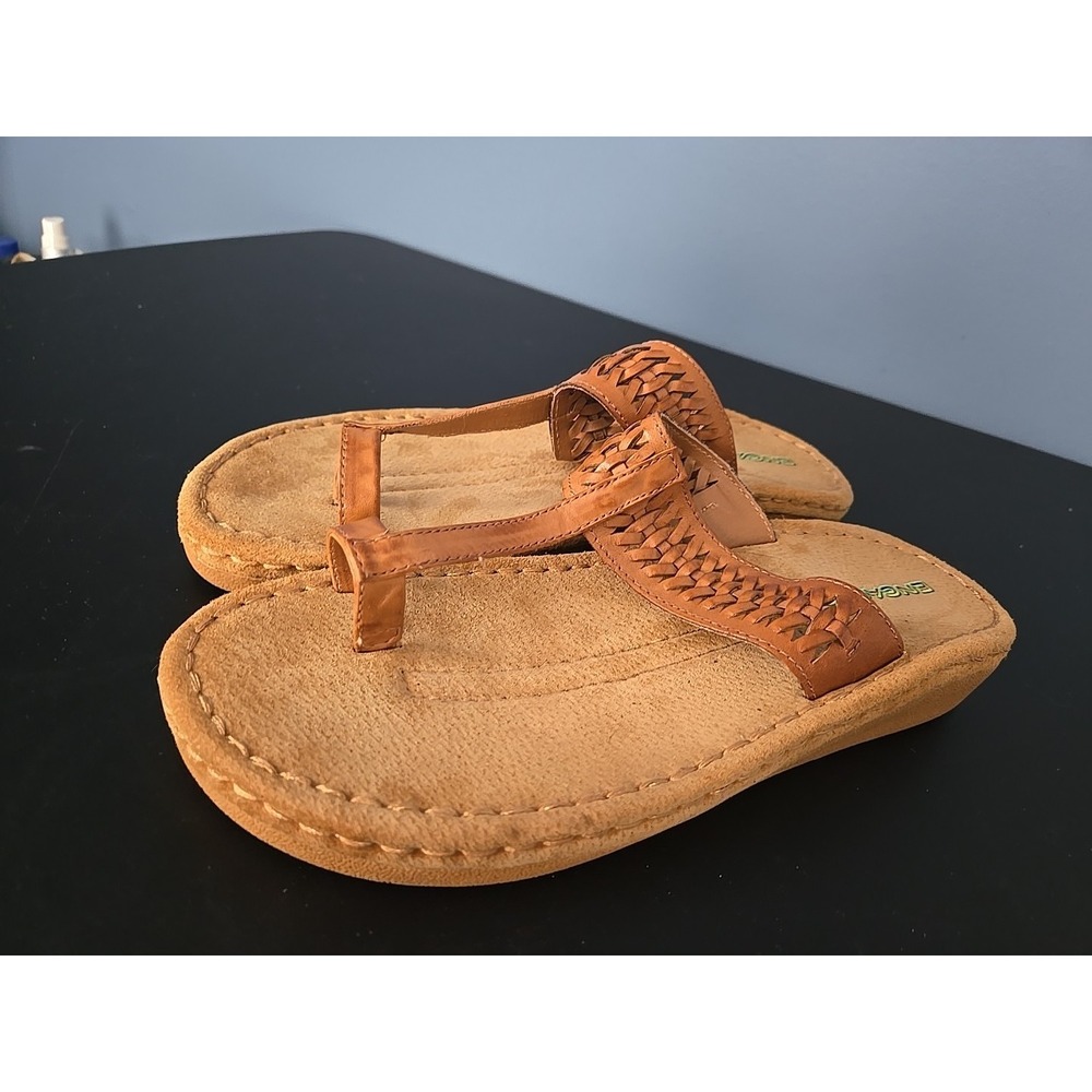 Leather One Finger Women Beach /walking Out Door Slipper Size 9‎ Tan Brown